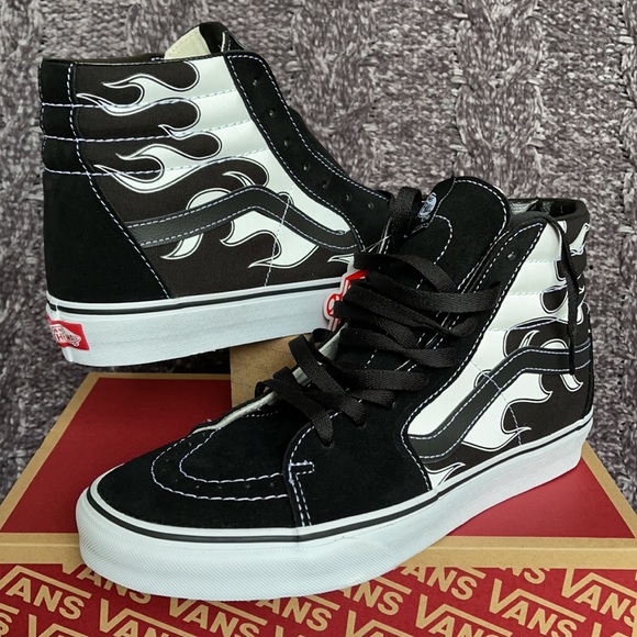 Vans WMNS Sk8-Hi Flame Black/White Sneakers - Picture 1 of 16